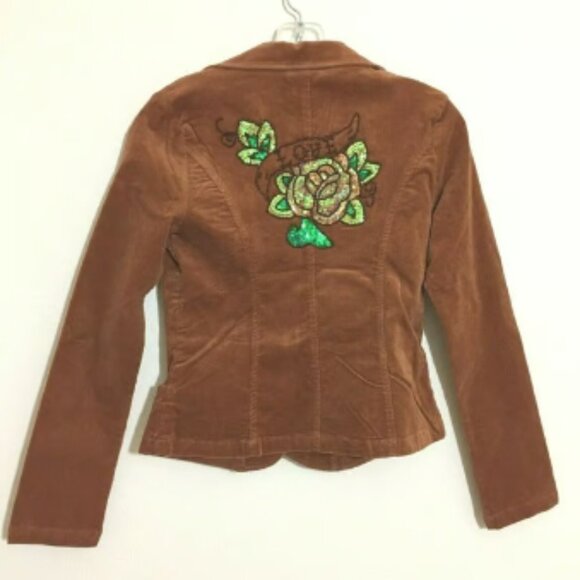 NWOT CELL Women's Corduroy Jacket w Floral Sequins Size M - Picture 2 of 5
